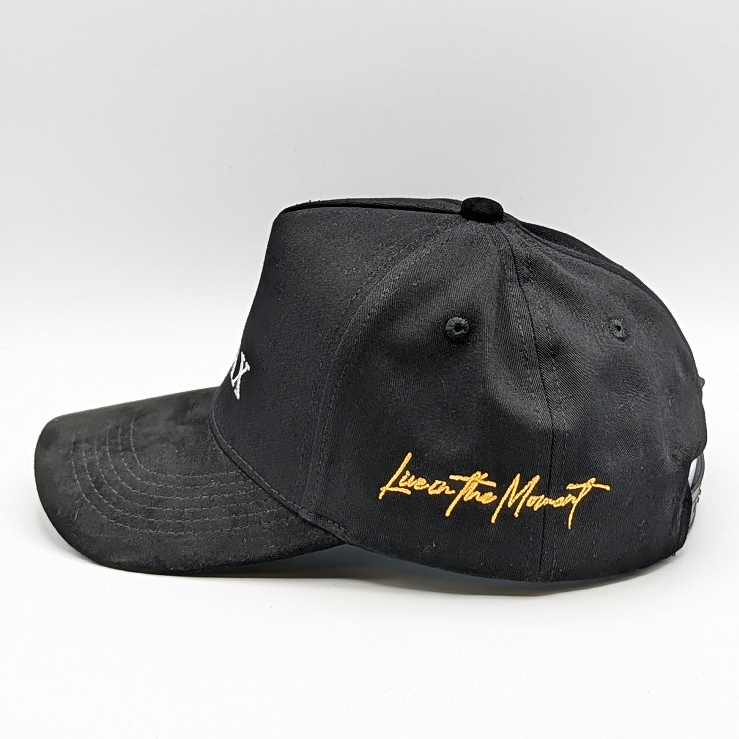 BLACK CAP COTTON/POLY CROWN, SUEDE BRIM