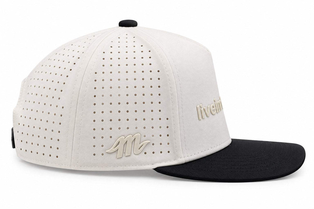 Ivory and black MOJA Kids Live in the Moment cap, side view