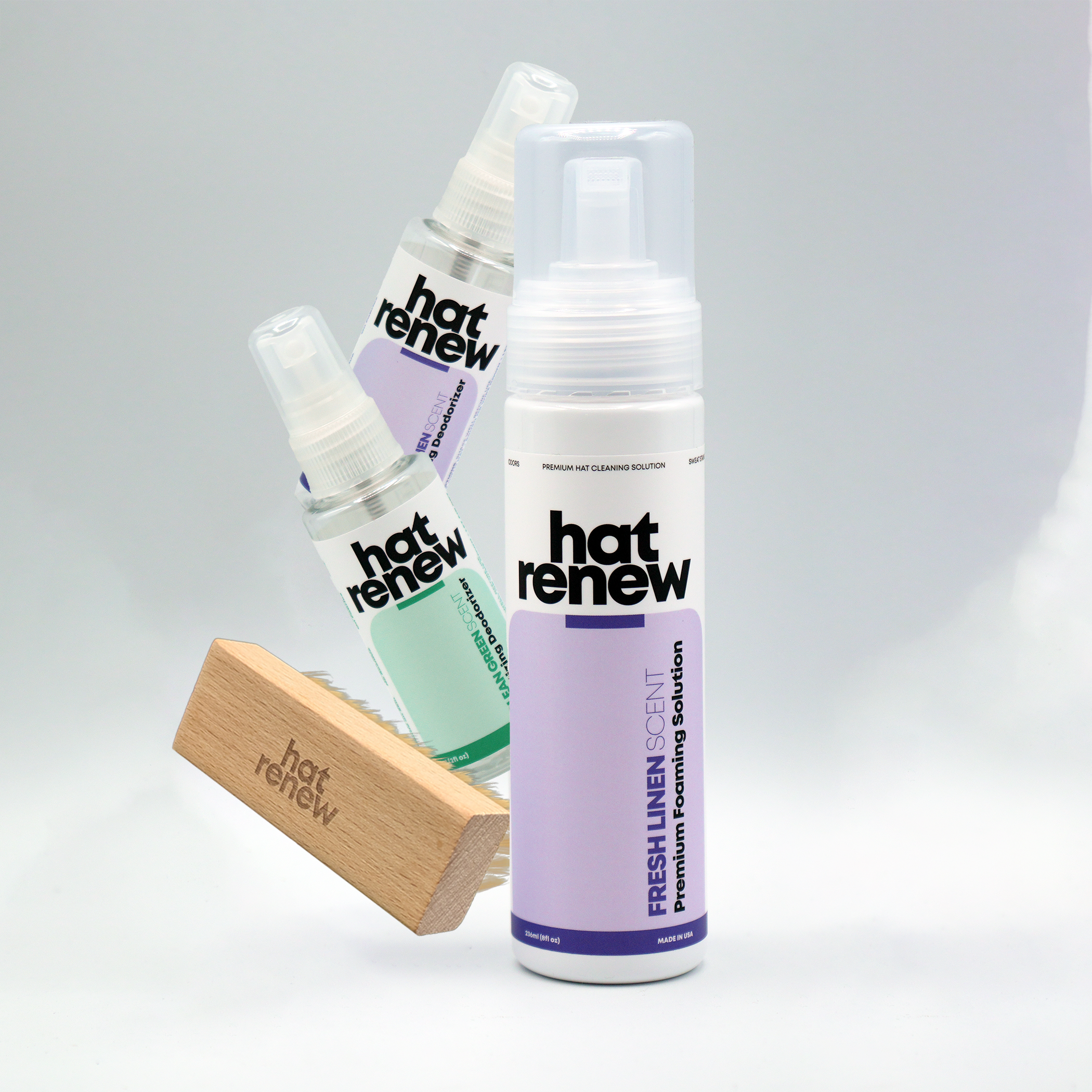 Hat Renew Kit complete package displayed with accessories for effective hat cleaning.