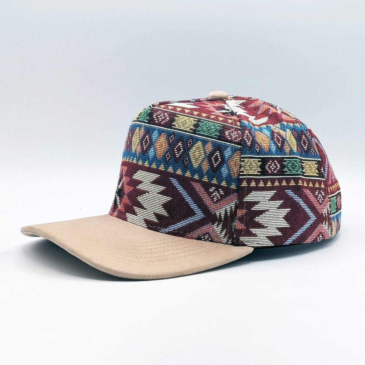 Jacquard Aztec Snapback Hat – Woven Pattern & Suede Brim - Multiple Colors