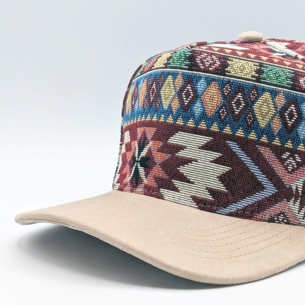 Jacquard Aztec Snapback Hat – Woven Pattern & Suede Brim - Multiple Colors