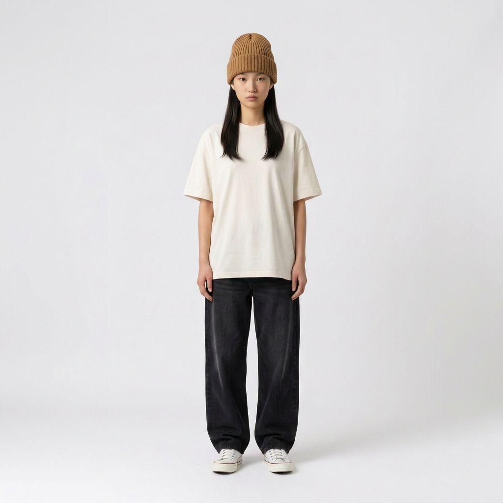 Everyday Ribbed Beanie in tan ribbed knit with a folded cuff and a simple, logo-free design, worn snug on the head.