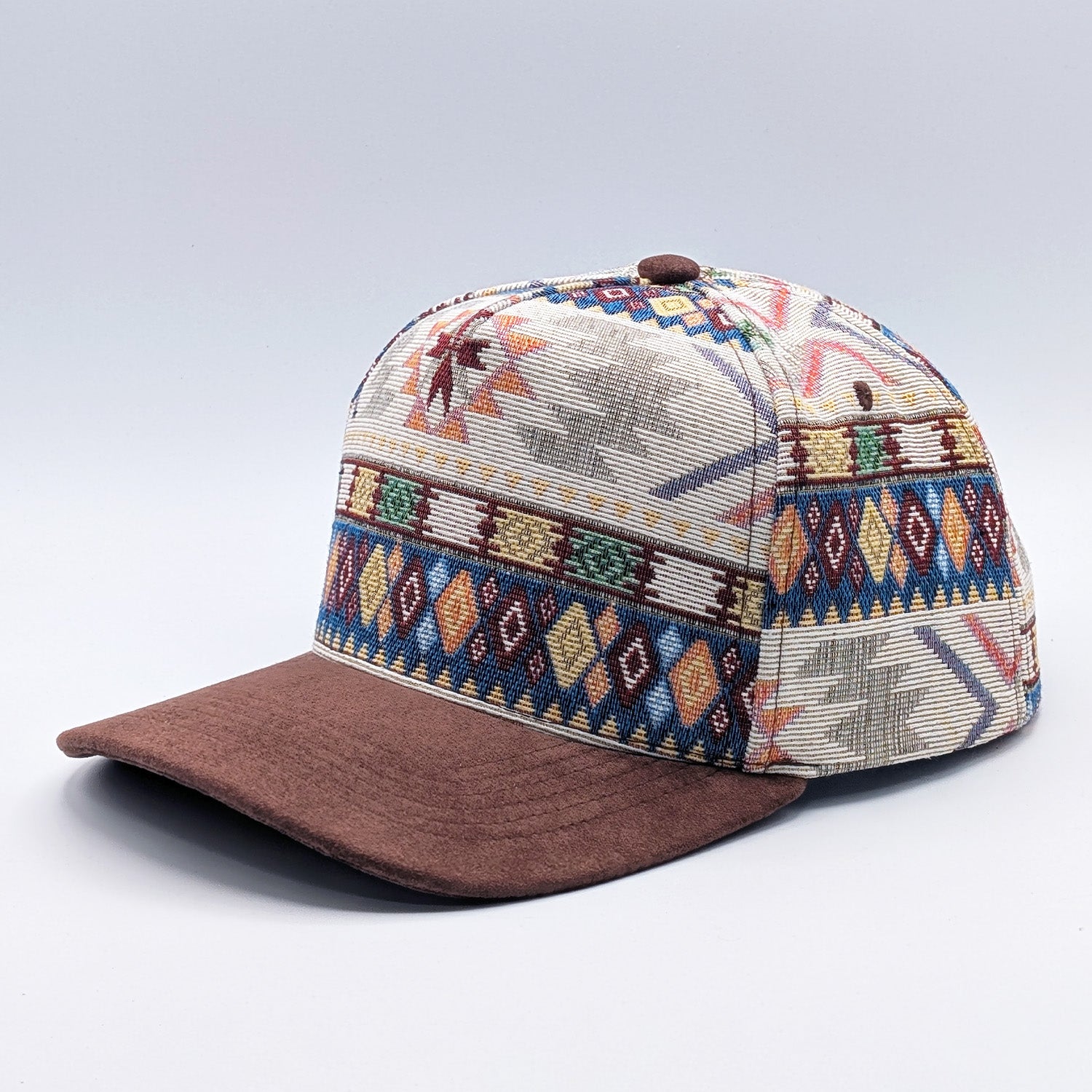 Jacquard Aztec Snapback Hat – Woven Pattern & Brown Suede Brim