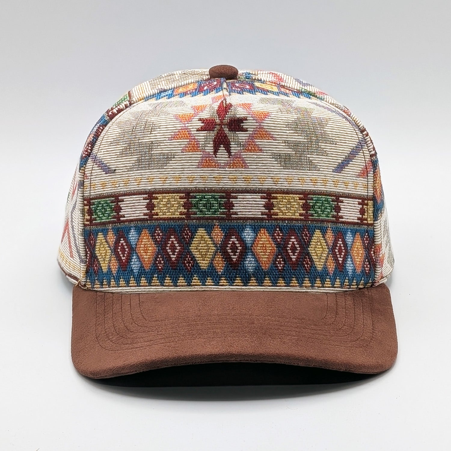 Jacquard Aztec Snapback Hat – Woven Pattern & Brown Suede Brim