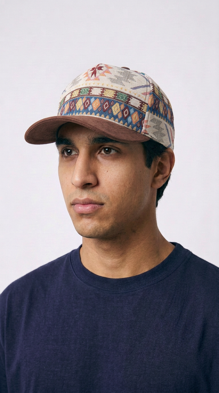 Jacquard Aztec Snapback Hat – Woven Pattern & Suede Brim - Multiple Colors