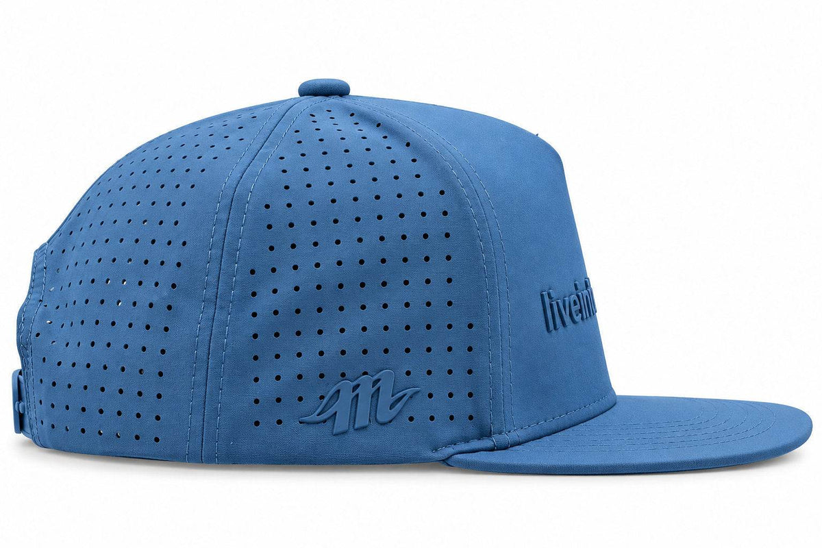 Blue MOJA Kids Live in the Moment cap, side view