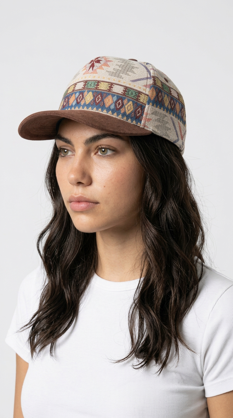 Jacquard Aztec Snapback Hat – Woven Pattern & Suede Brim - Multiple Colors