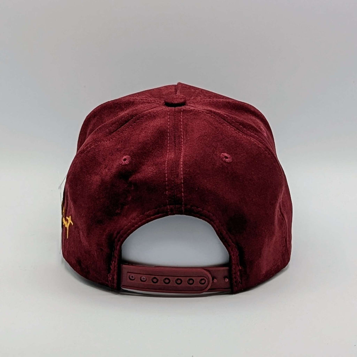 Relax - Premium Suede Snapback Hat in burgundy suede with a matching adjustable snap closure and embroidered side detail
